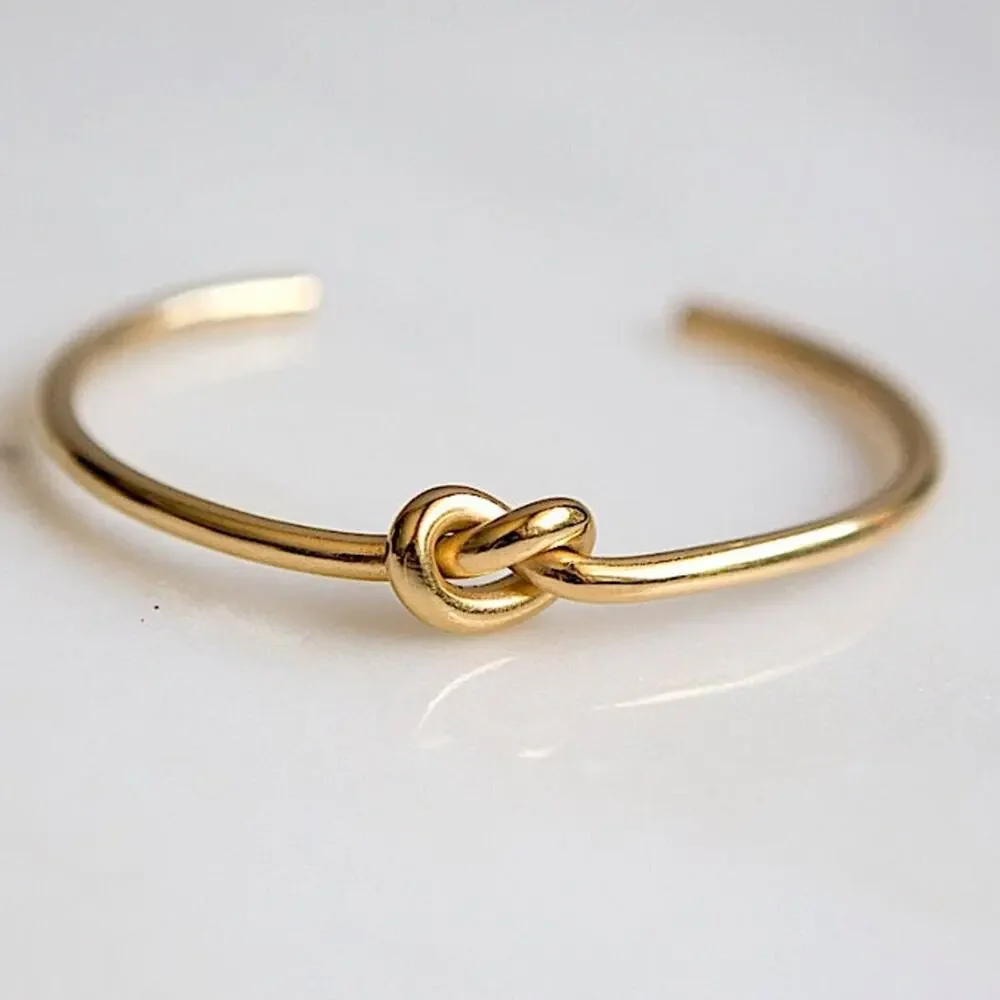 Knot Tie Gold Plated Bangle Cuff Bracelet - Picture 12 of 15